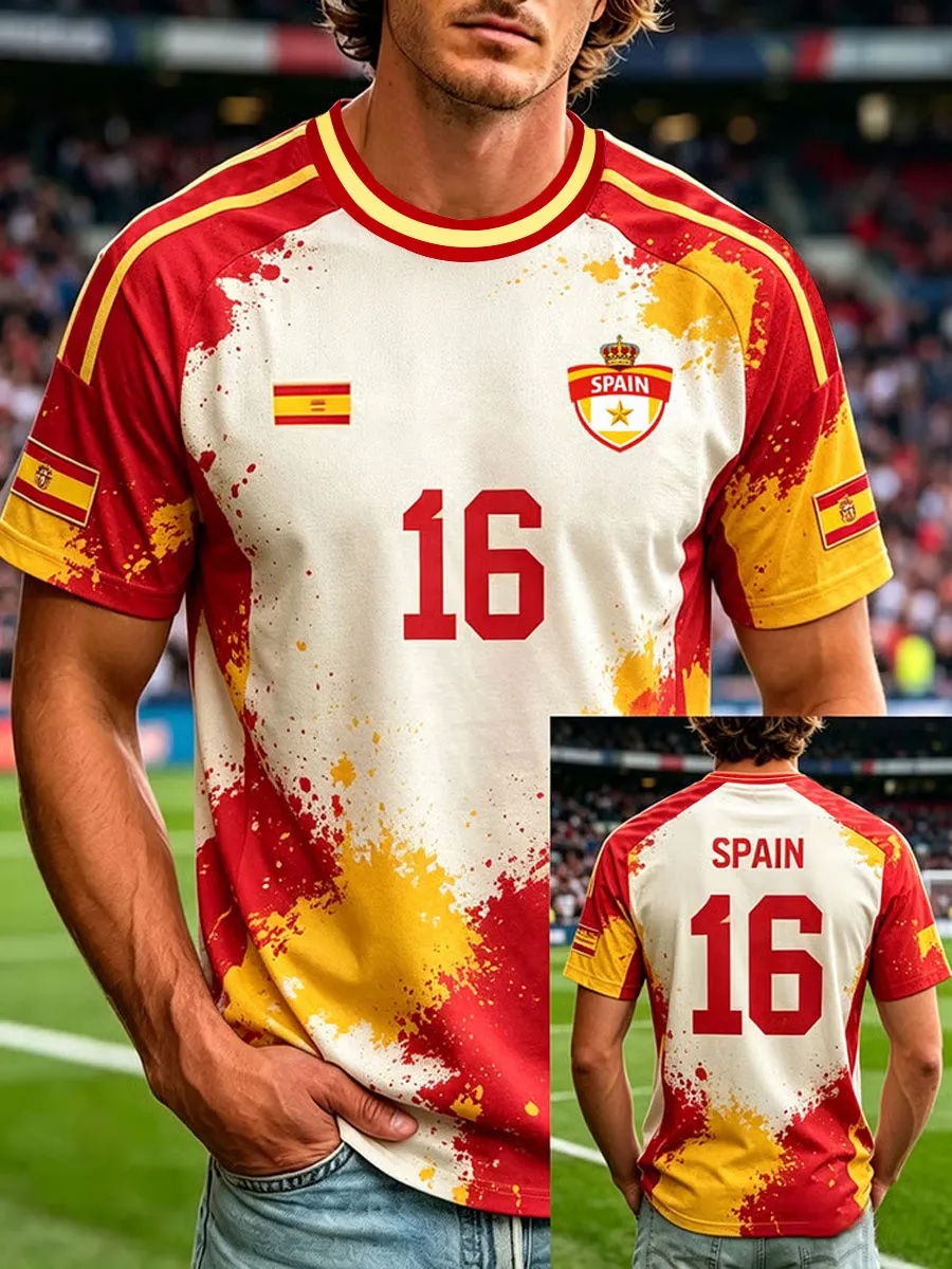 Street Fashion In Spain - Spanje Voetbalfan T-shirt Korte Mouwen Ademend