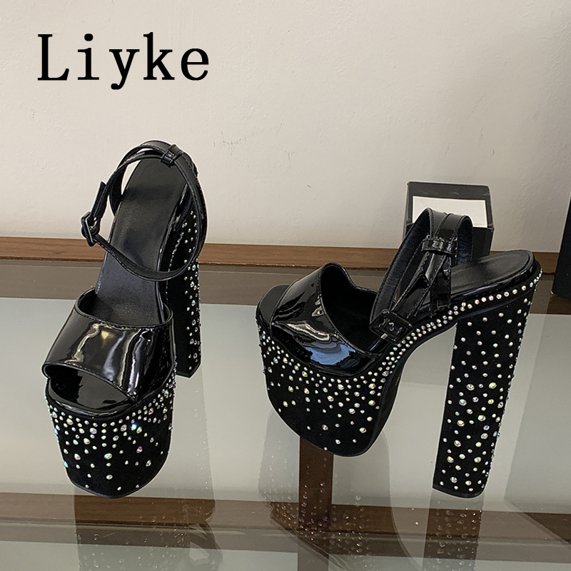 Street Fashion Shoes - Liyke Mode Kristal Strass Dikke Hoge