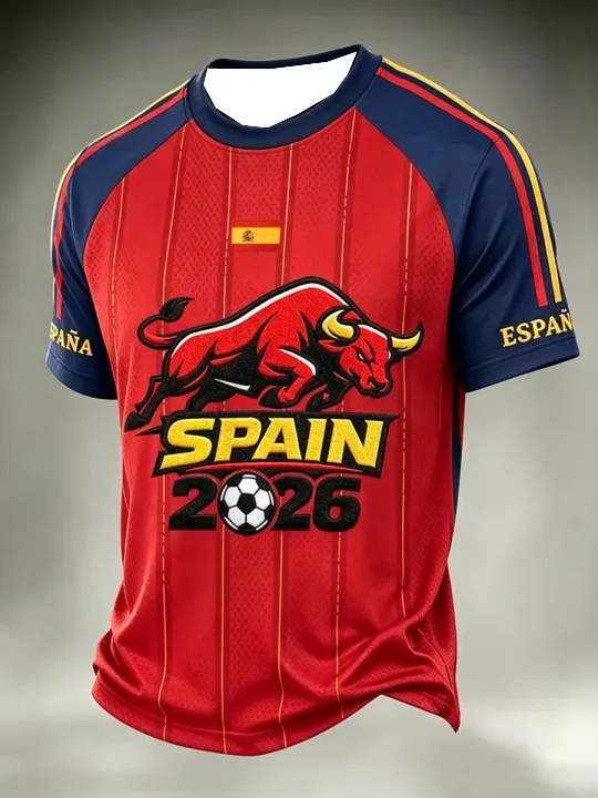 Street Fashion In Spain - Spanje Voetbalfan T-shirt Korte Mouwen Ademend