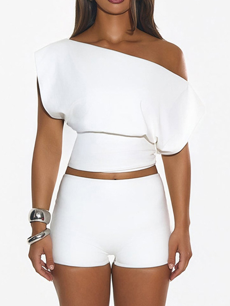 Street Fashion Co - Witte Sexy Off-Shoulder Vrouwelijke Breiwerk Tweedelige