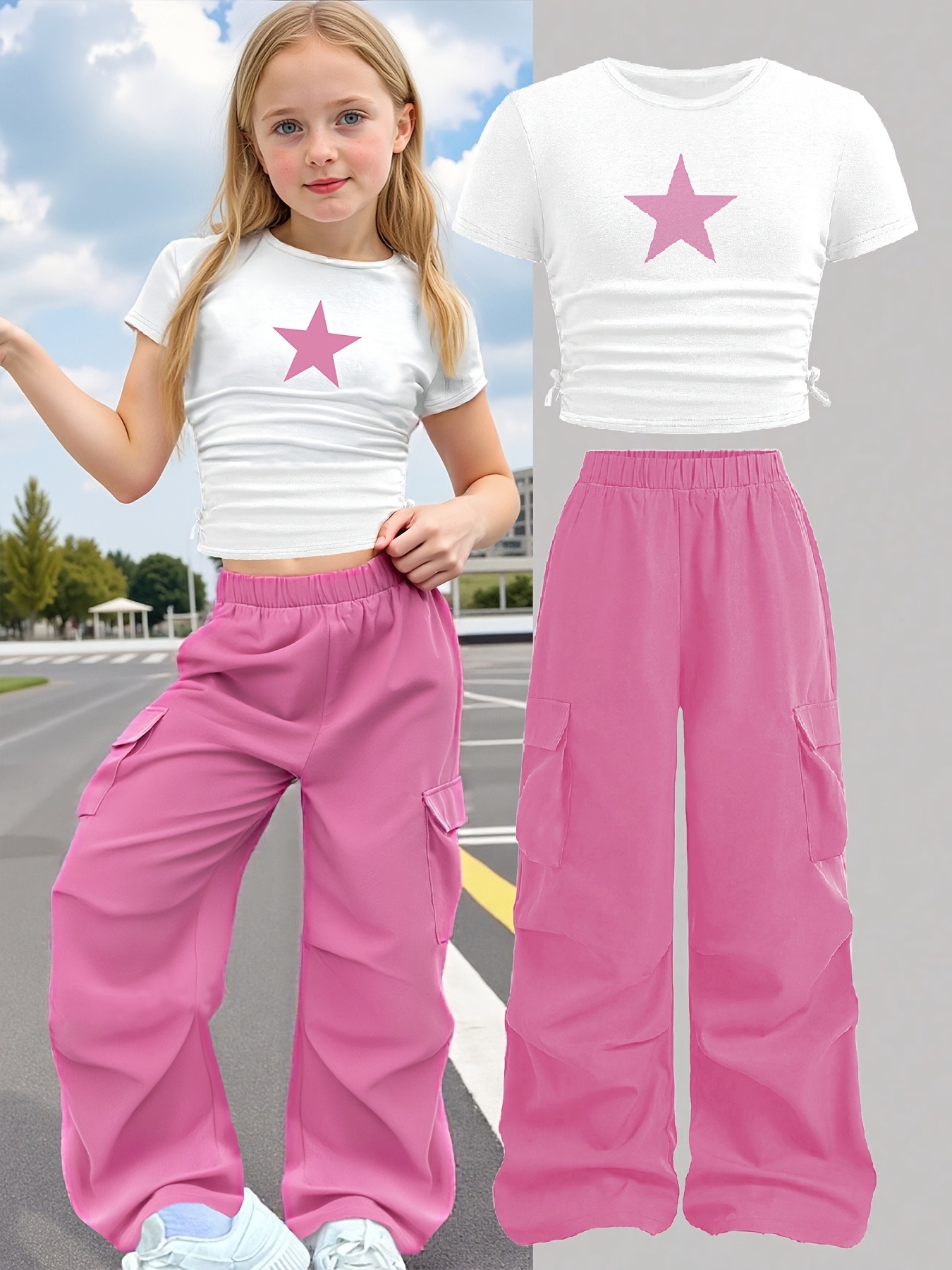 Street Fashion Co - Trendy meisjes 2-delige co-ord set, witte