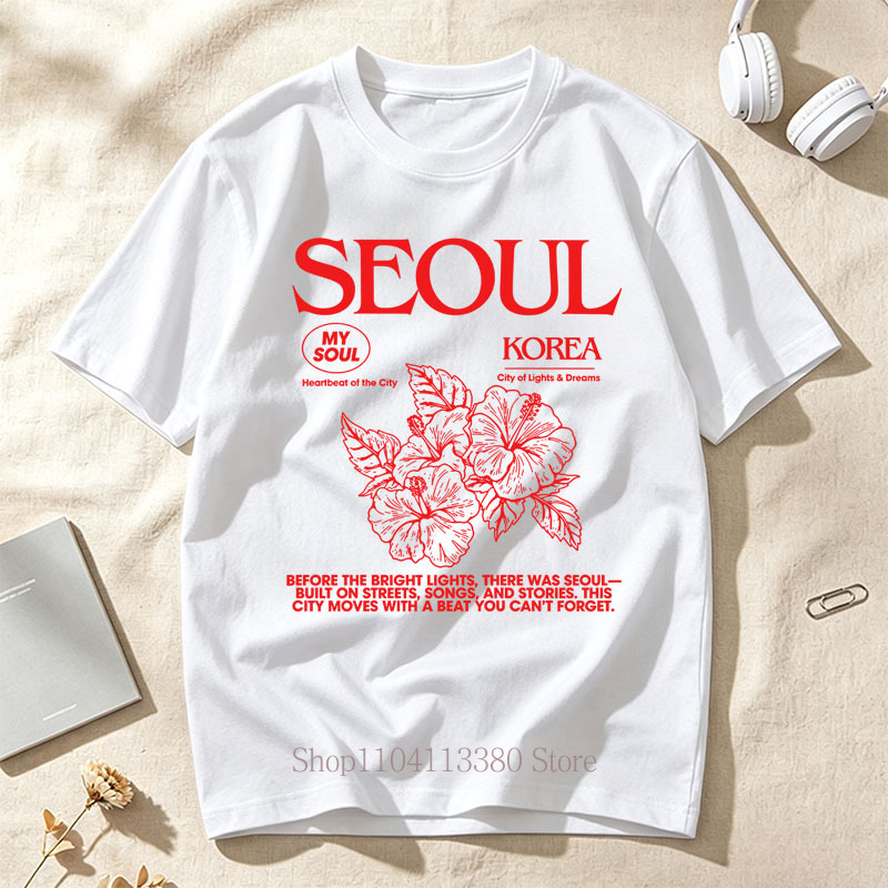 Street Fashion Of Seoul - Koreaanse stijl Seoul Hibiscus print T-shirts
