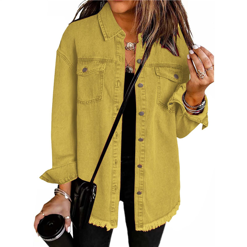Street Fashion Europe - Dames gewassen denim shirtjas, gepersonaliseerde streetstyle,