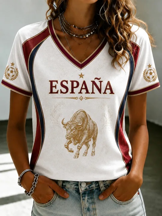 Street Fashion In Spain - Spanje Voetbalfan T-shirt met mouwen, ademend,